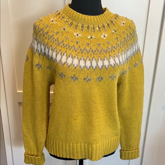 J. Crew Sweaters - J.Crew Jewel Embellished Fair Isle Sweater Yellow Gold Size Medium